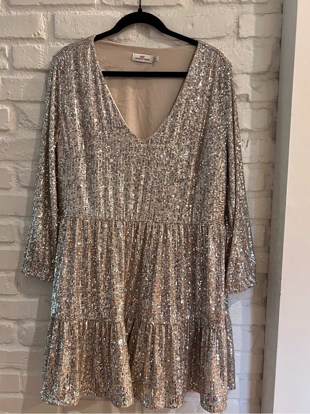Vineyard Vines Silver Sequin Long Sleeve Dress